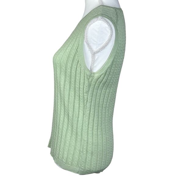 Foxcroft Cable Knit Top Women Size Large Sage Green Supima Cotton Ribbed Vest - Picture 6 of 10